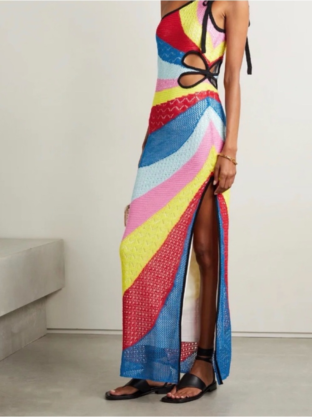 STAUD One-Shoulder Multicolor Lace-Stitched Maxi Dress - Picture 2 of 3
